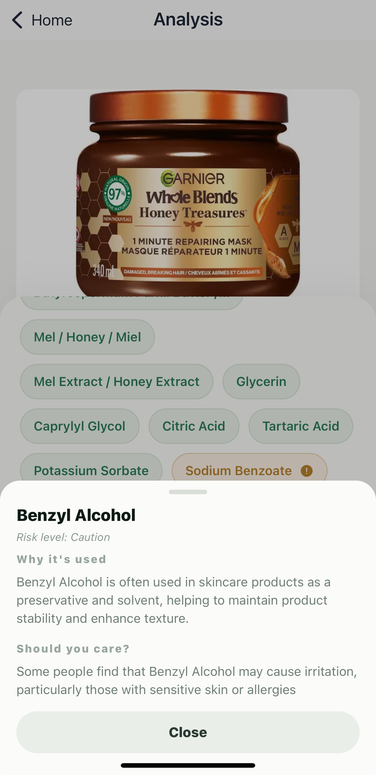 Ingredient detail screen